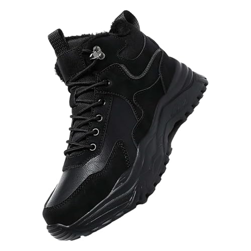 Winter Wanderschuhe Herren, Winterschuhe Gefütterte, Schneestiefel Flache Sohle Winterstiefel Rutschfest Outdoorschuhe Halbhoch Trekkingschuhe Flach Thermostiefel mit Schnürsenkel Wanderstiefel von Generisch