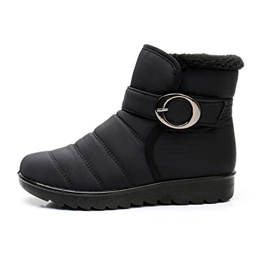 Winter Wasserfeste Barfußschuhe, Flach Reissverschluss Gefüttert Wasserdicht Damen Winterstiefel Warm Schneestiefel Winterschuhe Bequem Wasserdicht Trekking Snowboots Winter Herren Damen Wasserdicht von Generisch