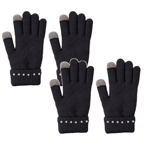 Winterhandschuhe Touchscreen Damen Herren Touchscreen Stoff Handschuhe Handschuhe Strick Fingerhandschuhe Sport Warm & Winddicht Winterhandschuhe für Skifahren Wollhandschuhe (2PCS Black, One Size) von Generisch