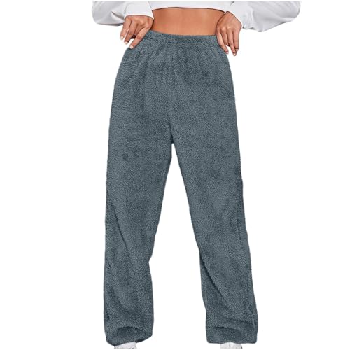 Winterhose Damen Warm Plüsch Hose Einfarbig Flanell Hosen Verdicken Heimhose Thermo Teddyhose Große Größen Fleecehose Weich Bequem Pyjamahose Schlafanzughose Loungewear Freizeithose Hausanzug von Generisch
