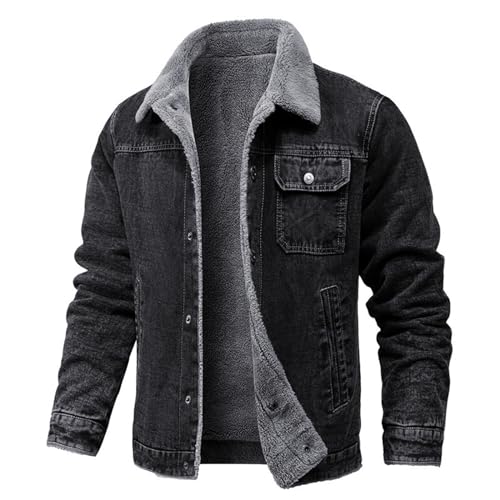 Winterjacke Baumwolle Herren Jeansjacke Schwergewicht Einfarbig Jacke Winter Warm Puffer Jacke Druckte Leichte Winterjacke Gepolstert Verdickt Jacke Winddicht Revers Windbreaker Outdoorjacke von Generisch