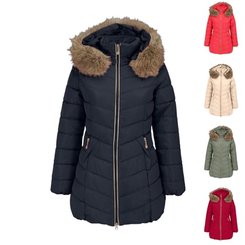 Winterjacke Damen, Autumn Jacket Women, Wintermantel Lang Winterjacke Warm Winter Puffer Jacke Steppjacke Mit Kapuze Gesteppter Daunenjacke Mantel Steppmantel Parka Übergangsjacke von Generisch