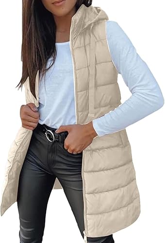 Winterjacke Damen, Steppweste Weste Damen Lang, Teddy Lange Ärmellose Damenweste Longweste Grosse Grössen Mit Kapuze Daunenweste Winterjacke Leicht Elegant Mit Taschen Kapuzenweste Herbst Winter von Generisch