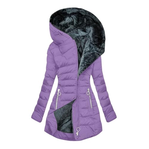 Winterjacke Damen Fleecejacke Mit Kapuze Steppjacke Damen Lang Einfarbig Wattierte Jacke Damen Plüschjacke Winterparka Damen Warm Gefüttert Oversize Locker Reißverschluss Wintermantel von Generisch