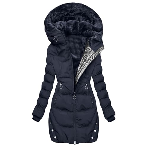 Winterjacke Damen Gefüttert Mantel Winter Übergangsjacke Warme Wintermantel Einfarbig Steppjacke Reißverschluss Wintermantel Mode Outdoorjacke Lang Kapuzenjacke Weich Oberbekleidung von Generisch