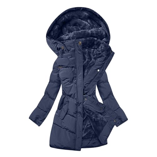Winterjacke Damen Gefüttert Steppjacke Winter Thermo Mantel Winddicht Oberbekleidung Button Down Kapuzenmantel Trendy Wintercoat Locker Outdoormantel Outwear Mittellang Wintermantel von Generisch