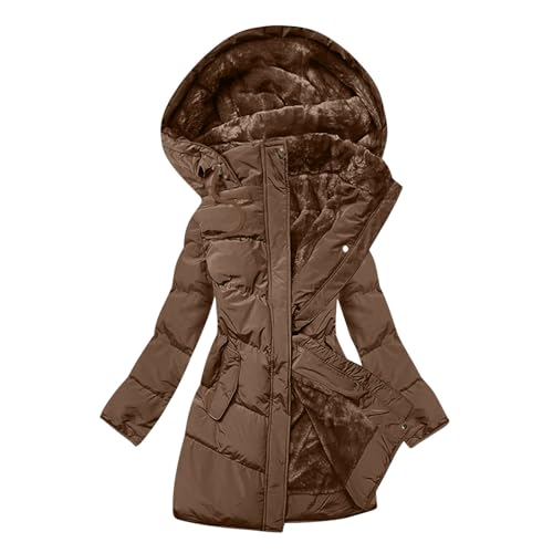 Winterjacke Damen Gefüttert Steppjacke Winter Thermo Mantel Winddicht Oberbekleidung Button Down Kapuzenmantel Trendy Wintercoat Locker Outdoormantel Outwear Mittellang Wintermantel von Generisch