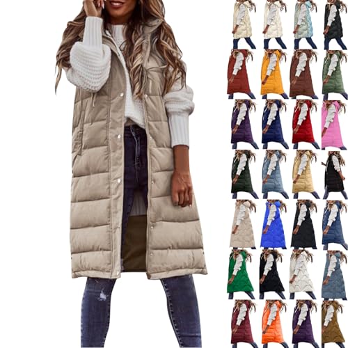 Winterjacke Damen Kurz, Softshelljacke Für Damen Große Größen, Weste Lang Winter Steppweste Leicht Ärmellose Winterweste Lange Damenwesten Kapuzenweste Daunenweste Übergangsjacke Wintermantel von Generisch