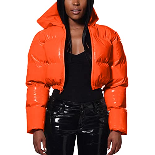 Winterjacke Damen Kurz Glänzende Oberfläche Daunenjacke Warm Steppjacke mit Kapuze Übergangsjacke Wintermantel Daunenmantel Pufferjacke Kapuzenjacke Mode Outdoor Puffer Jacket Übergangsmantel von Generisch