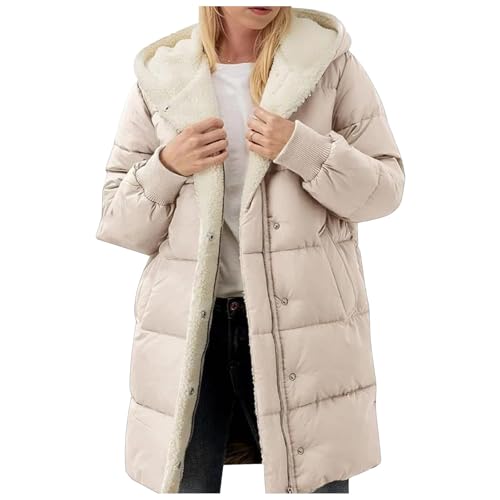 Winterjacke Damen Lang, Teddy Mantel Damen Winter Lange - Daunenmantel Damen - Teddyfleece Gefüttert Winterjacke Große Größen Daunenjacke mit Kapuze Elegant Wintermantel Dick Winddicht Steppjacke von Generisch