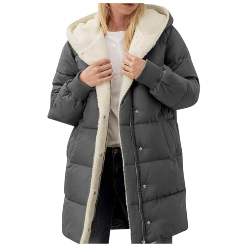 Winterjacke Damen Lang, Teddy Mantel Damen Winter Lange - Daunenmantel Damen - Teddyfleece Gefüttert Winterjacke Große Größen Daunenjacke mit Kapuze Elegant Wintermantel Dick Winddicht Steppjacke von Generisch