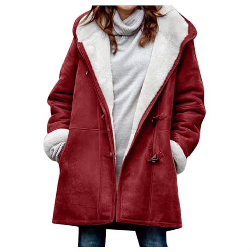 Winterjacke Damen Lang Gefüttert Fleecejacke Warm Wintermantel Wildlederjacke mit Kapuze Übergangsjacke Langarm Windbreaker Oversized Outdoor Trachtenjacke Große Größen Kapuzenjacke Outwear von Generisch