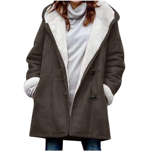 Winterjacke Damen Lang Gefüttert Fleecejacke Warm Wintermantel Wildlederjacke mit Kapuze Übergangsjacke Langarm Windbreaker Oversized Outdoor Trachtenjacke Große Größen Kapuzenjacke Outwear von Generisch