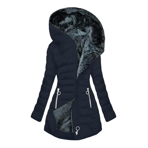 Winterjacke Damen Lang Steppjacke Warmer Gefüttert Fleece Daunenjacke Mit Kapuze Winddicht Outdoorjacke Große Größen Damenmantel Winter Parka Jacke Langarm Wintermantel Casual Fleecejacke von Generisch
