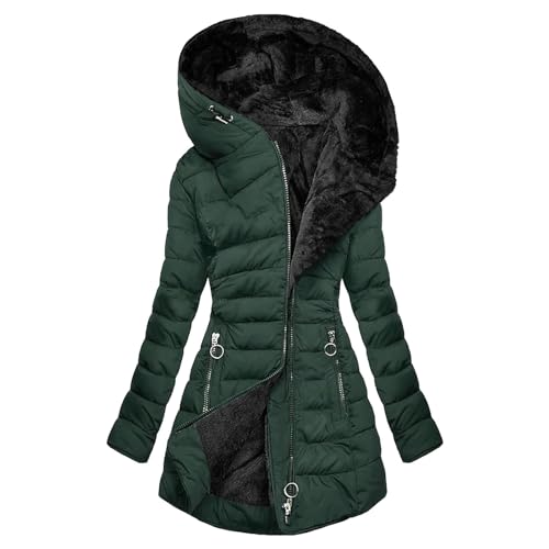 Winterjacke Damen Lang - Warm Gefüttert Steppjacke Wintermantel Winter Parka Jacke mit Kapuze Mäntel Fleece Winterparka Einfarbig Steppmantel Fleecejacke Outdoor Winddicht Outdoorjacke von Generisch