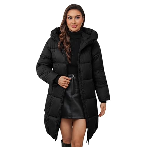 Winterjacke Damen Lang Warm Übergröße Steppjacke Daunenjacke Puffer Jacke Mantel Wintermantel mit Kapuze, Schwarz , 3XL von Generisch