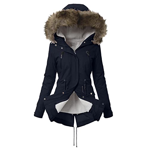 Winterjacke Damen Lang Steppjacke Warmer Gefüttert Fleece Daunenjacke Mit Kapuze Winddicht Outdoorjacke Große Größen Damenmantel Winter Parka Jacke Langarm Wintermantel Casual Fleecejacke von Generisch