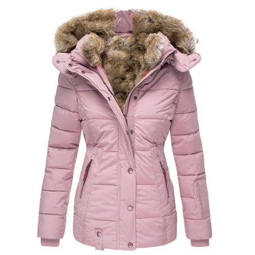 Winterjacke Damen Warm Gefüttert Übergangsjacke Fleece Dicke Skijacke mit Abnehmbarer Kapuze Jacke Abnehmbare Ärmel Damen Kurze Teddyjacke Damen Sehr Warme Winterjacke Damen von Generisch