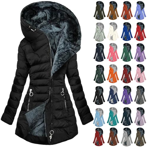 Winterjacke Damen Warm Gefüttert Wintermantel Lang Elegant Parka Jacke mit Kapuze Daunenjacke Langarm Baumwolle Steppjacke Winter Puffer Skijacke Outdoor Bequemes Steppmantel Zipper Mantel von Generisch