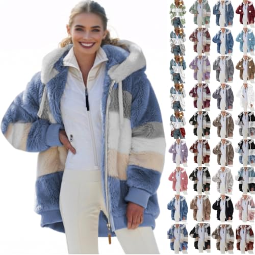 Winterjacke Damen Warm Sherpa Kapuzenjacke Winter Fleece Teddyjacke Reißverschluss Plüschjacke Fleecejacke Hoodie Casual Kuscheljacke Flauschig Mit Taschen Winterpullover Pelzjacke Schwarz Blau Xl 5xl von Generisch