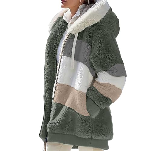 Winterjacke Damen teddyjacke damen fleece Warm Fleecejacke Herbst kapuzenjacke Teddy-Fleece Wintermantel Stilvoller ReißVerschluss Fellmantel PlüSchjacke Mit Taschen üBergangsjacke Kuscheljacke von Generisch