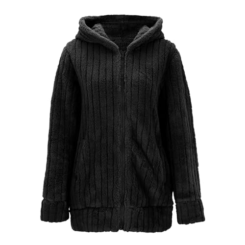 Winterjacke Damen teddyjacke damen fleece Warm Fleecejacke Herbst kapuzenjacke Teddy-Fleece Wintermantel Stilvoller ReißVerschluss Fellmantel PlüSchjacke Mit Taschen üBergangsjacke Kuscheljacke von Generisch