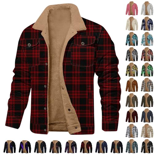 Winterjacke Herren, Herren Trenchcoat, Hemdjacke Kariert Fleece Gefüttert Winterjacke Sherpa Fleecefutter Kariertes Hemd Langarm Flanellhemd Winter Warm Fleecejacke Flanelljacke von Generisch