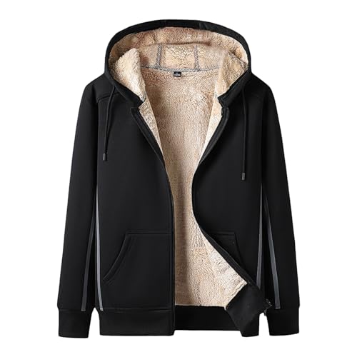 Winterjacke Herren, Fleecejacke Warme Gefüttert Skijacke Outdoor Winddicht Jacke Verdickt Funktionsjacke Mit Kapuze Reißverschluss Wintermantel Sweatjacke von Generisch