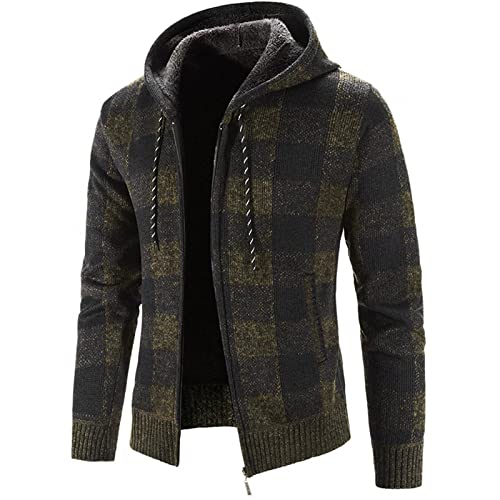 Winterjacke Herren, Wellensteyn Jacke Herren Herbst Und Winter Herrenmode Lose Strickjacke Warmes Revers Kapuzenjacke Pullover Jackets For Men Regenjacke Sport Sommer Fleecejacke (3XL, Armeegrün) von Generisch