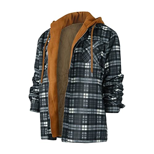 Winterjacke Herren, Winterjacken Gesteppt Gefüttert Button Down Kariertes Hemd Samt Hinzufügen, Um Warme Jacke Mit Kapuze Zu Halten Daunenjacke Leicht Outdoor Motoradjacke Männer (3XL, Schwarz) von Generisch