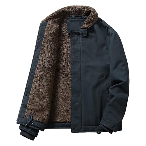 Winterjacke Herren Schwarz Große Größen M-5Xl | Lammwolle-Kurzjacke Herren Mit Knöpfen Baumwolljacke Mit Warm Gefüttert Verdickungsjacken Vintage Outdoorjacke Pilotenjacke Übergangsjacke von Generisch