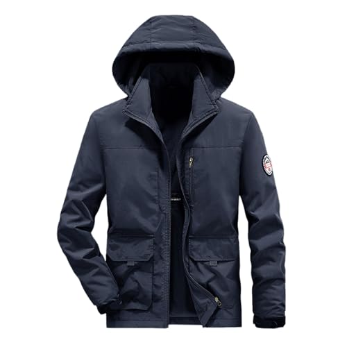 Winterjacke Herren Warm Gefüttert Jacke Hooded Jacket Winterjacke Einfarbig Winddicht Outdoor Übergangsjacke mit Kapuze Winter Langarm Freizeitjacke Outwear Verdicken Kapuzenjacke Outdoor Kleidung von Generisch