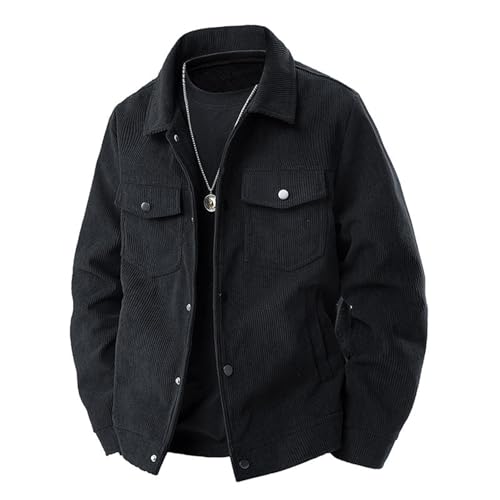 Winterjacke Herren Winddichte Männer Cordjacke Warm Verdickte Arbeitsjacke Einfarbig Fleecejacke Regular fit Thermojacke Mode Retro Freizeitjacke Revers Übergangsjacke Einreiher Cord Jacke Plus Size von Generisch