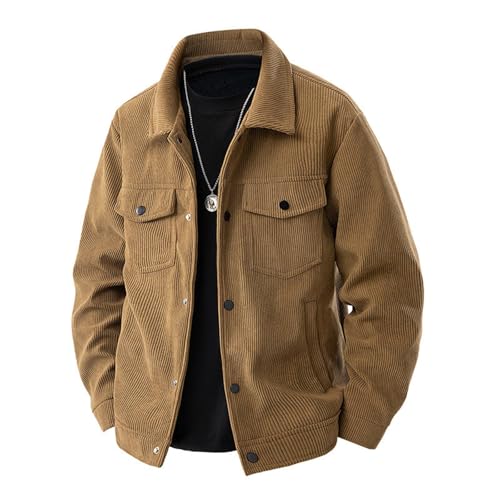 Winterjacke Herren Winddichte Männer Cordjacke Warm Verdickte Arbeitsjacke Einfarbig Fleecejacke Regular fit Thermojacke Mode Retro Freizeitjacke Revers Übergangsjacke Einreiher Cord Jacke Plus Size von Generisch