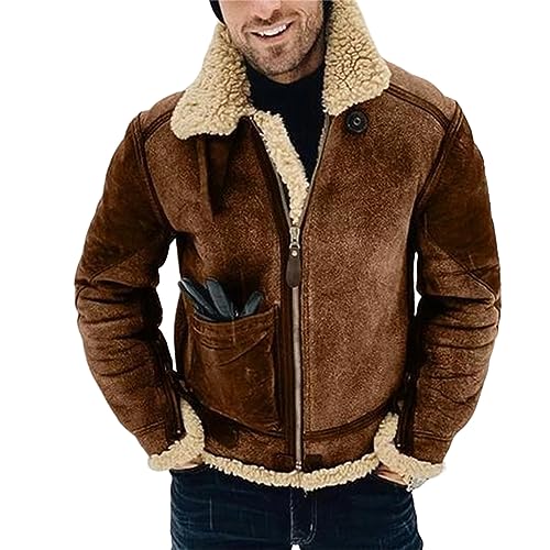 Winterjacke Herren Winter Mantel mit Polar Fleece-Futter Modisch Outdoor Verdicken Fleecejacke Für Männer Warme Lederjacke mit Reißverschlussleisterevers und Tasche von Generisch
