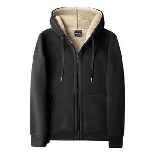 Winterjacke Herren mit Kapuze Fleece Gefüttert Sweatjacke Verdickt Warm Fleecejacke mit Reißverschluss Casual Einfarbige Sportjacke Freizeit Übergangsjacke (Black, 8XL) von Generisch