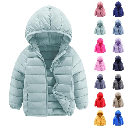 Winterjacke Jungen Mädchen Leichte Steppjacke mit Kapuze Herbst Winter Daunenjacke Verdicken Einfarbig Wintermantel Niedliche Casual Softshelljacke Puffy Jacken Reißverschluss Kinder 4-18 Jahre von Generisch
