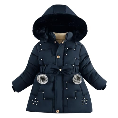 Winterjacke Mädchen Daunenjacke Winter Thermal Gefüttert Wintermantel Kinder Dicke Steppjacke Lange Winddicht Kapuzenjacke Outdoor Puffer Jacket Niedliche Einfarbig Daunenmantel 2-14 Jahre von Generisch