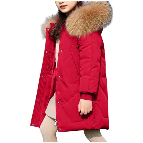 Generisch Winterjacke Mädchen Daunenjacken Baumwolle Mantel Verdickte Steppjacke Warm Wintermantel Lässiger Jacken Puffer Jacket Kapuzenjacke Daunenmantel Outdoorjacke Rot,9 Jahre von Generisch