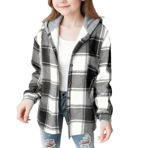 Winterjacke Mädchen Kariertes, Sweatjacke Kapuzenjacke Kapuzenpullover mit Knöpfen Hoodie Casual Elegant Herbst Winter Outwear Warm Wintermantel Teenager Fleece Gefüttert Jacke Mantel von Generisch