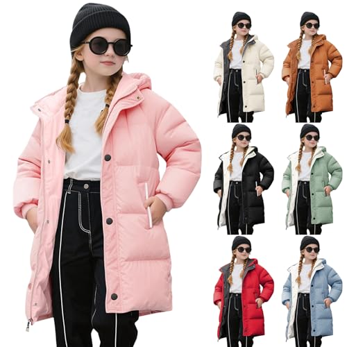 Winterjacke Mädchen Leichte Steppjacke Lang Winter Warme Daunenjacken Verdicken Einfarbig Niedliche Wintermantel Casual Softshelljacke Mit Kapuze Kinder Puffer Jacke Mit Reißverschluss 1-12 Jahre von Generisch