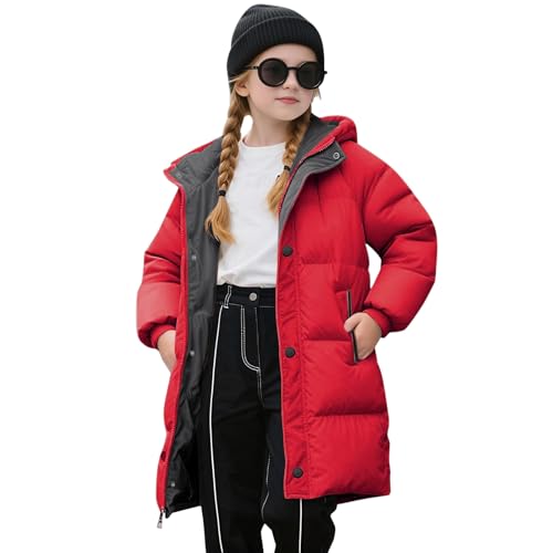 Winterjacke Mädchen Leichte Steppjacke Lang Winter Warme Daunenjacken Verdicken Einfarbig Niedliche Wintermantel Casual Softshelljacke Mit Kapuze Kinder Puffer Jacke Mit Reißverschluss 1-12 Jahre von Generisch