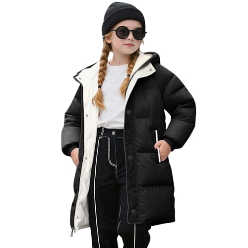 Winterjacke Mädchen Leichte Steppjacke Lang Winter Warme Daunenjacken Verdicken Einfarbig Niedliche Wintermantel Casual Softshelljacke Mit Kapuze Kinder Puffer Jacke Mit Reißverschluss 1-12 Jahre von Generisch
