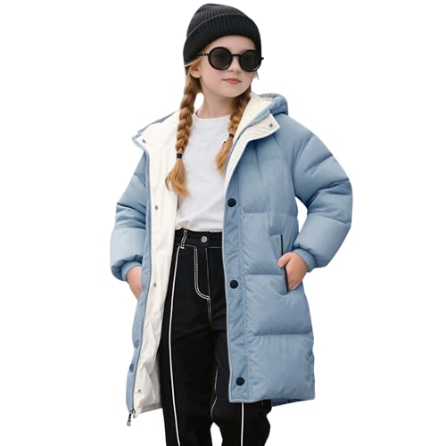 Winterjacke Mädchen Leichte Steppjacke Lang Winter Warme Daunenjacken Verdicken Einfarbig Niedliche Wintermantel Casual Softshelljacke Mit Kapuze Kinder Puffer Jacke Mit Reißverschluss 1-12 Jahre von Generisch