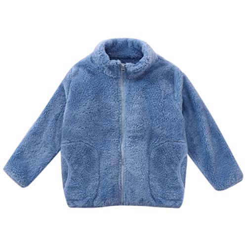 Winterjacke Mädchen Warme Fleecejacke Kinder Mädchen Stehkragen Kinderjacke Fleece Kuscheljacke Weiche Teddyjacke Einfarbige Wintermantel Flauschig Casual Outdoorjacke Blau 13-14 Jahre von Generisch