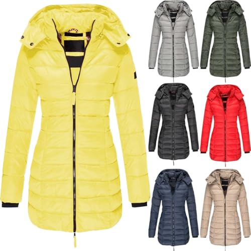 Winterjacke Steppmantel Damen Wintermantel mit Kapuze Lang Outdoor Warm Gefüttert Steppjacke Schwarz Daunenjacke Damen Winter Frauen Zipper Mantel Damen Parka von Generisch