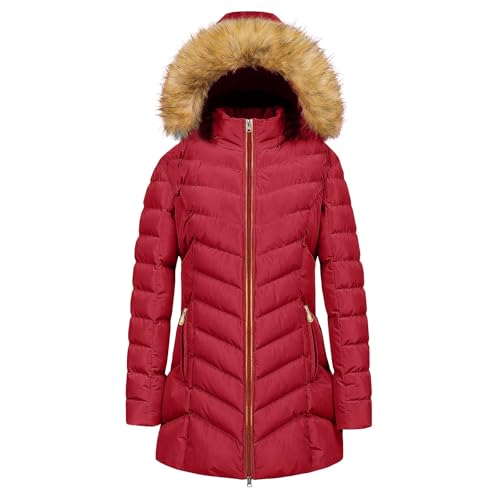 Winterjacken für Damen Lang Warm Steppjacke Daunenjacke Leicht üBergangsjacke mit Kapuze Reissverschluss Elegant Kapuzenjacke Windjacke Herbst Softshelljacke Fleecejacke Wolljacke Wintermantel von Generisch