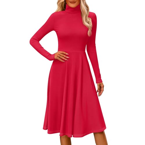 Winterkleid Damen Lang Elegant Rollkragen Pulloverkleid Damen Winter Langarm Kleid Winter Damen Knielang A Linie Kleider Frauen Einfarbig Casual Lange Herbstkleid Oben Eng Unten Locker von Generisch