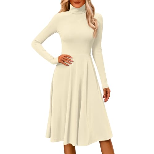 Winterkleid Damen Lang Elegant Rollkragen Pulloverkleid Damen Winter Langarm Kleid Winter Damen Knielang A Linie Kleider Frauen Einfarbig Casual Lange Herbstkleid Oben Eng Unten Locker von Generisch