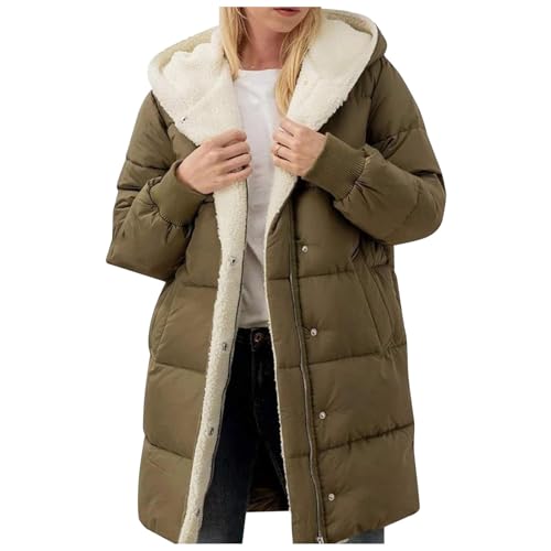 Wintermantel Damen, Teddy Mantel Damen Winter Lange - Daunenmantel Damen - Teddyfleece Gefüttert Winterjacke Große Größen Daunenjacke mit Kapuze Elegant Wintermantel Dick Winddicht Steppjacke von Generisch